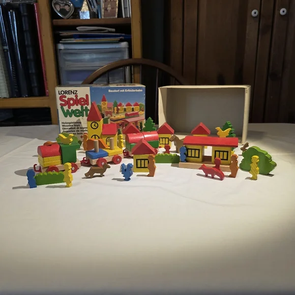 Vintage Lorenz Spielwelt Wooden Village And Train Building Set 70s West Germany - Picture 11 of 16
